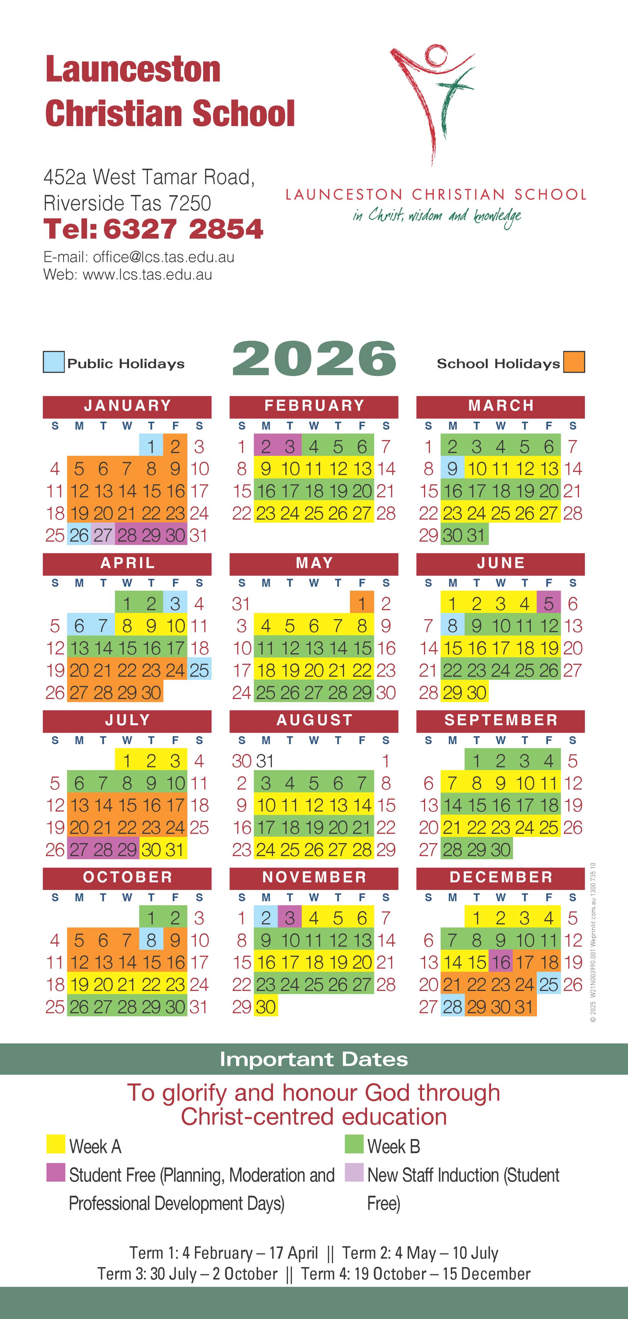 2026 static calendar